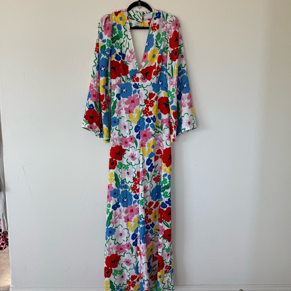 ASOS Bright Floral Open Tie Back Wide Leg Jumpsuit - Picture 3 of 12